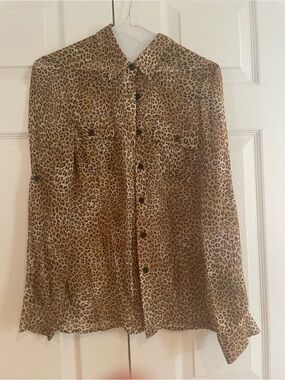 Guess by Marciano Leopard Print Button-Front Blouse - Brown/Tan
